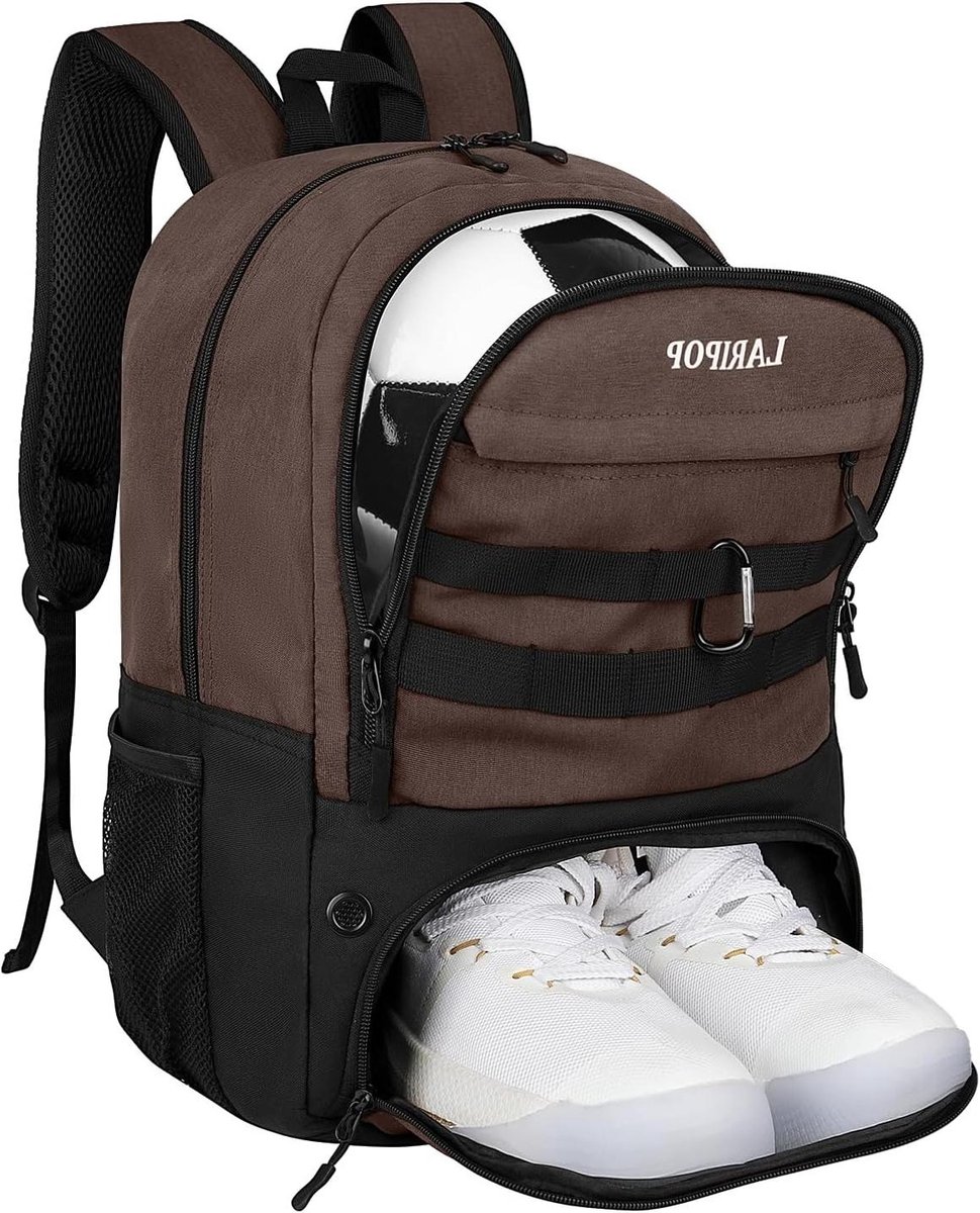 Sportrugzak - Sporttas Balhouder - Sportuitrusting Dragen - Aparte Schoenenvak - 15 Liter - Bruin