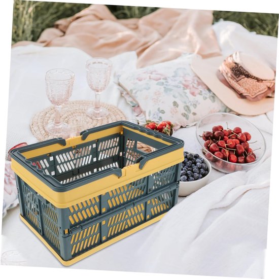 Vouwbare Winkelmand - Opvouwbare Krat - Boodschappen Doen - Ruimtebesparend Ontwerp - 29.8*19.8cm - Blauw Geel — afbeelding 4