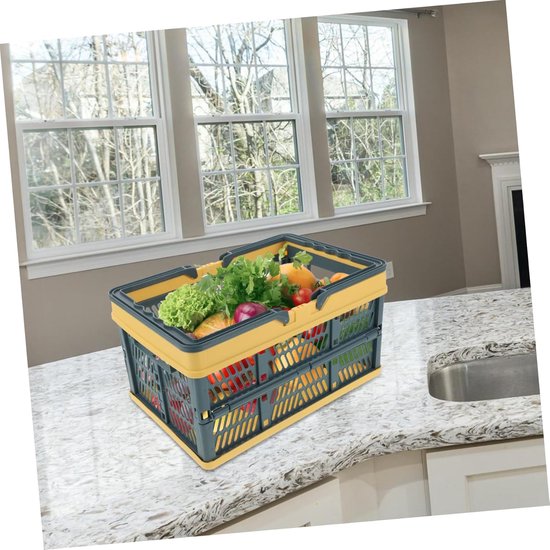 Vouwbare Winkelmand - Opvouwbare Krat - Boodschappen Doen - Ruimtebesparend Ontwerp - 29.8*19.8cm - Blauw Geel — afbeelding 2
