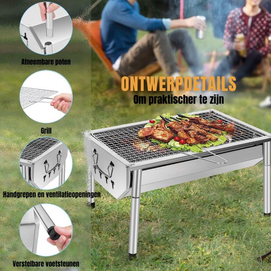 Florixa® Tafel Bbq Houtskool - Weber Bbq -Boretti Bbq - Houtskool - Zilver - 28cm x 40cm x 22cm van florixa — afbeelding 2