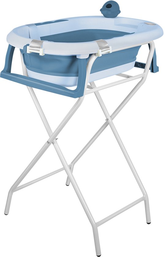 PIPIPOXER-Babybadje Opvouwbaar - Babybad met standaard - Peuterbadje - Opvouwbaar bad kinderen - Incl Badkussen - Blauw van PIPIPOXER — afbeelding 2