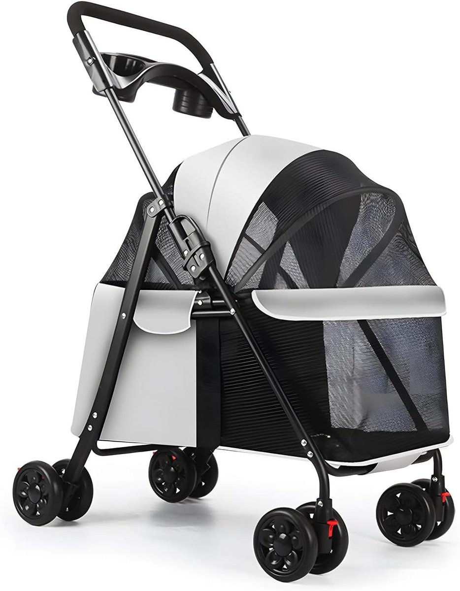 Huisdieren Wandelwagen - Hondenbuggy Reiskar - Comfortabel Reizen - Dubbele Rem - 75 x 49 x 94 cm - Lichtgrijs