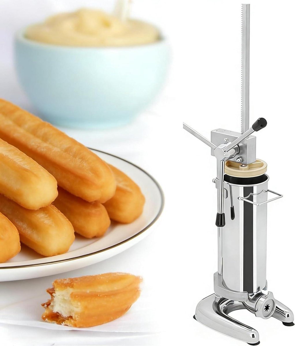 Churro Maker Machine - Deeg Pers - Zelf Gebak Maken - Roestvrij Staal - 3L Capaciteit - Zilverkleurig