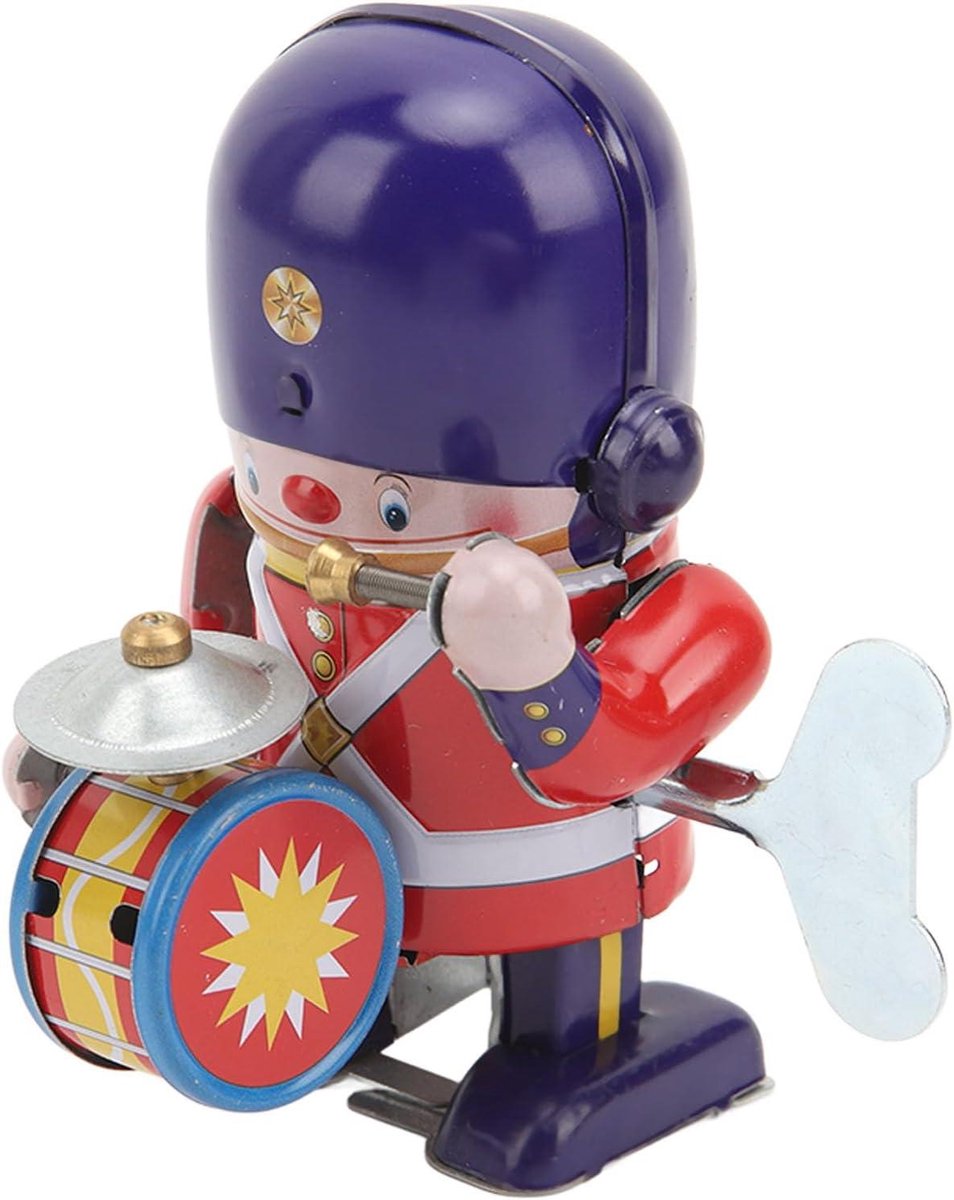 Soldaat Blikken Trommel - Opwindbaar Figuur - Decoratief Speelgoed - Nostalgisch Design - 9 x 7 x 6 cm - Vintage