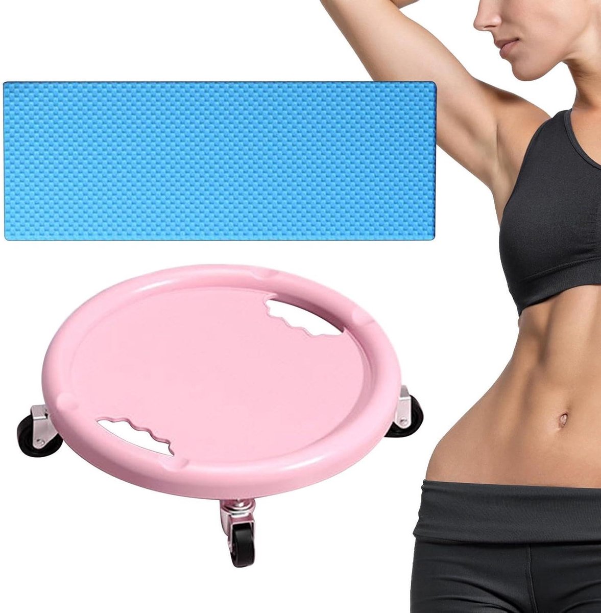 Buikspierwiel - Core trainer - Krachtige training - 360 graden wielen - 150 kg draagvermogen - Roze