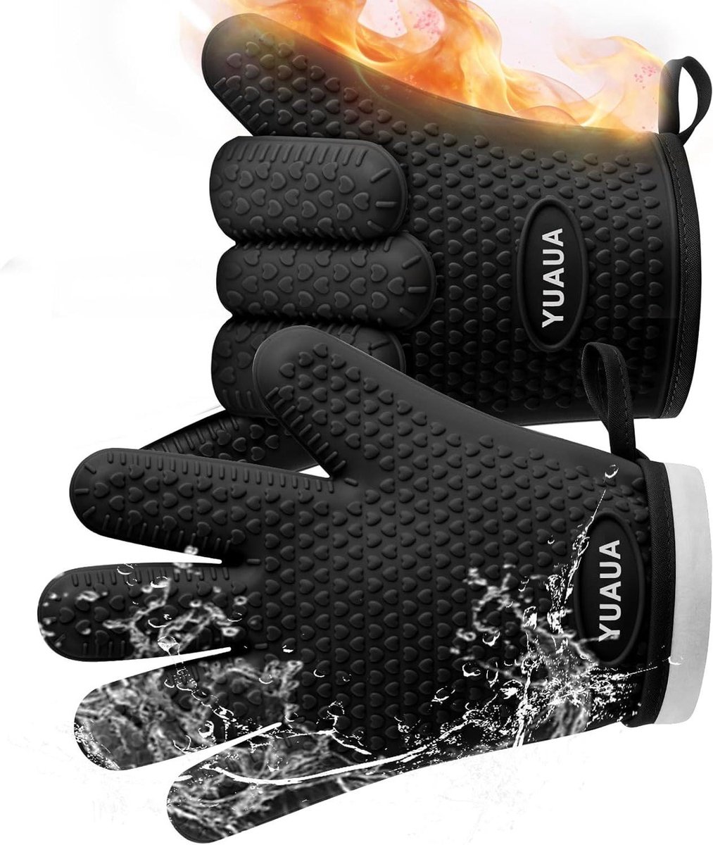 Ovenwanten Set - Keukenhandschoenen - Veilig Koken - Hittebestendig Siliconen - 27.5 cm - Zwart