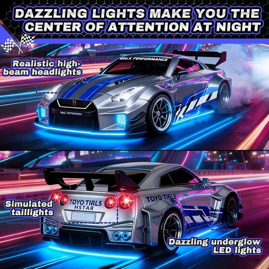 RC Drift Auto - Mini Racer - Indoor Racen - Geïntegreerde Gyroscoop - 1:43 Schaal - Grijs — afbeelding 3