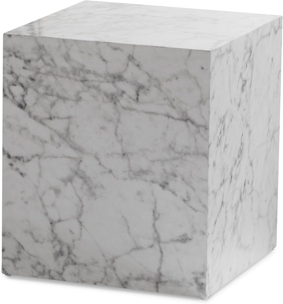 Salontafel Kubus - Bijzettafel Woonkamer - Stijlvol Interieur - Marmerlook Hoogglans - 40x40x45 cm - Wit