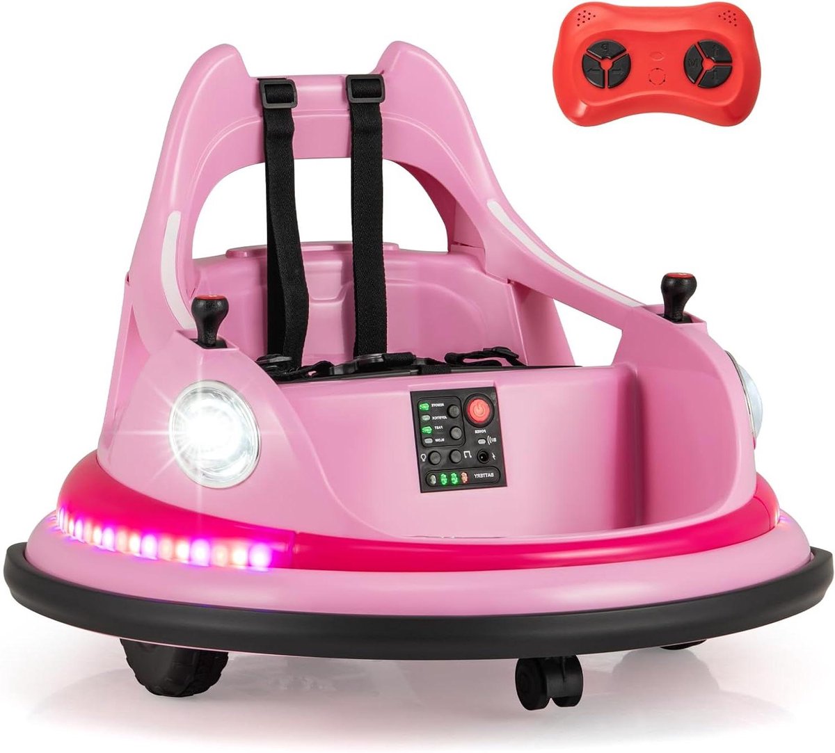 Elektrische Autoscooter - Kinder Bumperauto - Binnen en buiten spelen - 360 graden rotatie - 67 x 64.5 cm - Roze