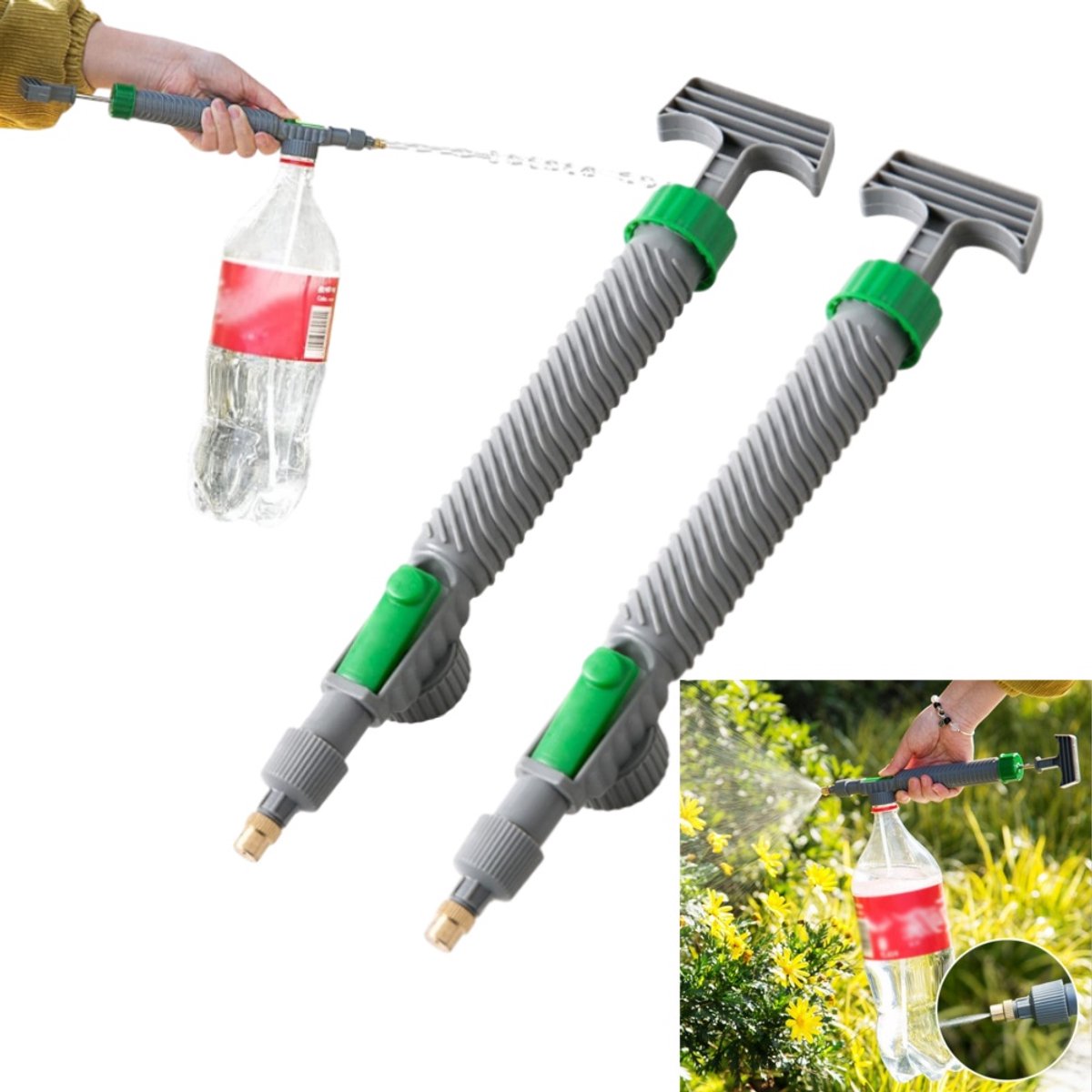 2 stuks - Handsproeier - Verstelbare sproeikop - Tuinbesproeiing - Huisberegening - 29*5,5 cm - Voor het besproeien en onderhouden van gazon en tuin - Grijsgroen