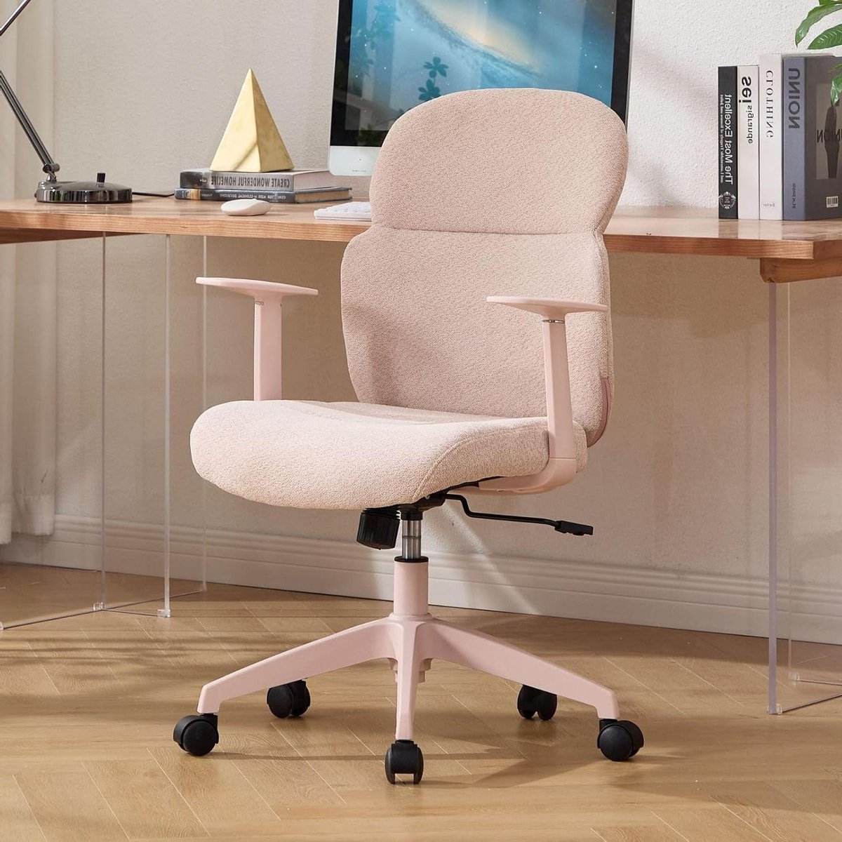 Ergonomische bureaustoel - Verstelbare computerstoel - Comfortabel thuiswerken - Verstelbare lendensteun - 61 x 59 x 100 cm - Roze