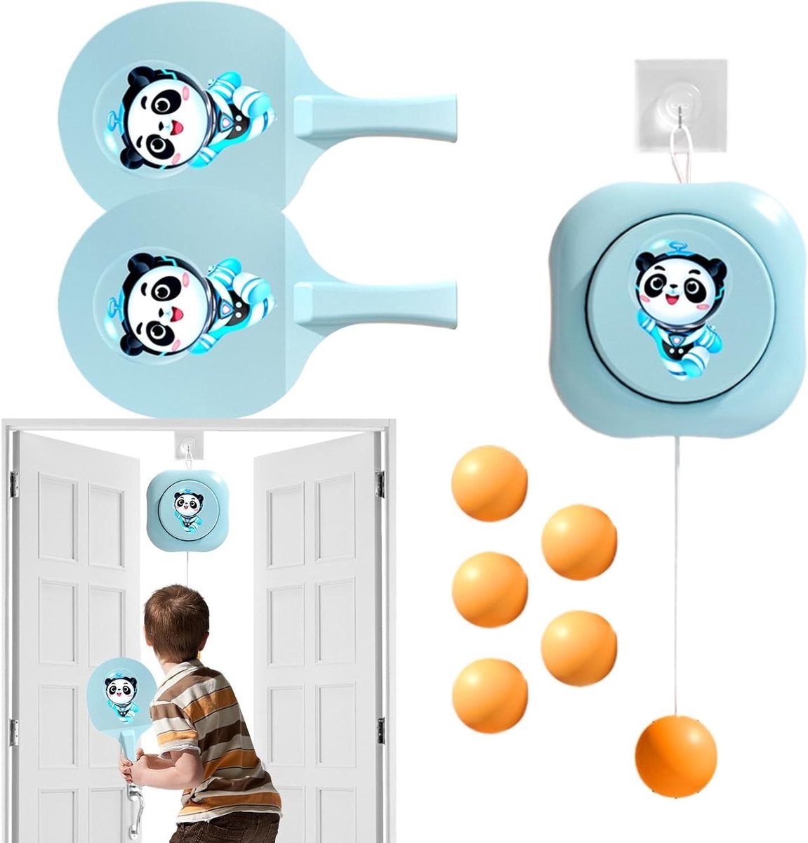 Deur PingPong Spel - Tafeltennis Trainer - Interactieve Spel Training - Traceless Haak Ontwerp - Verstelbare Lengte - Blauw
