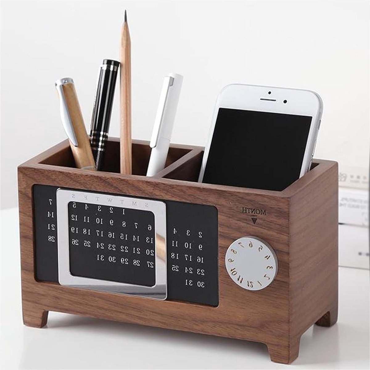 Bureau Organizer - Kalender Houder - Bureau Organiseren - Eeuwigdurende Kalender - 17 cm - Houtkleur