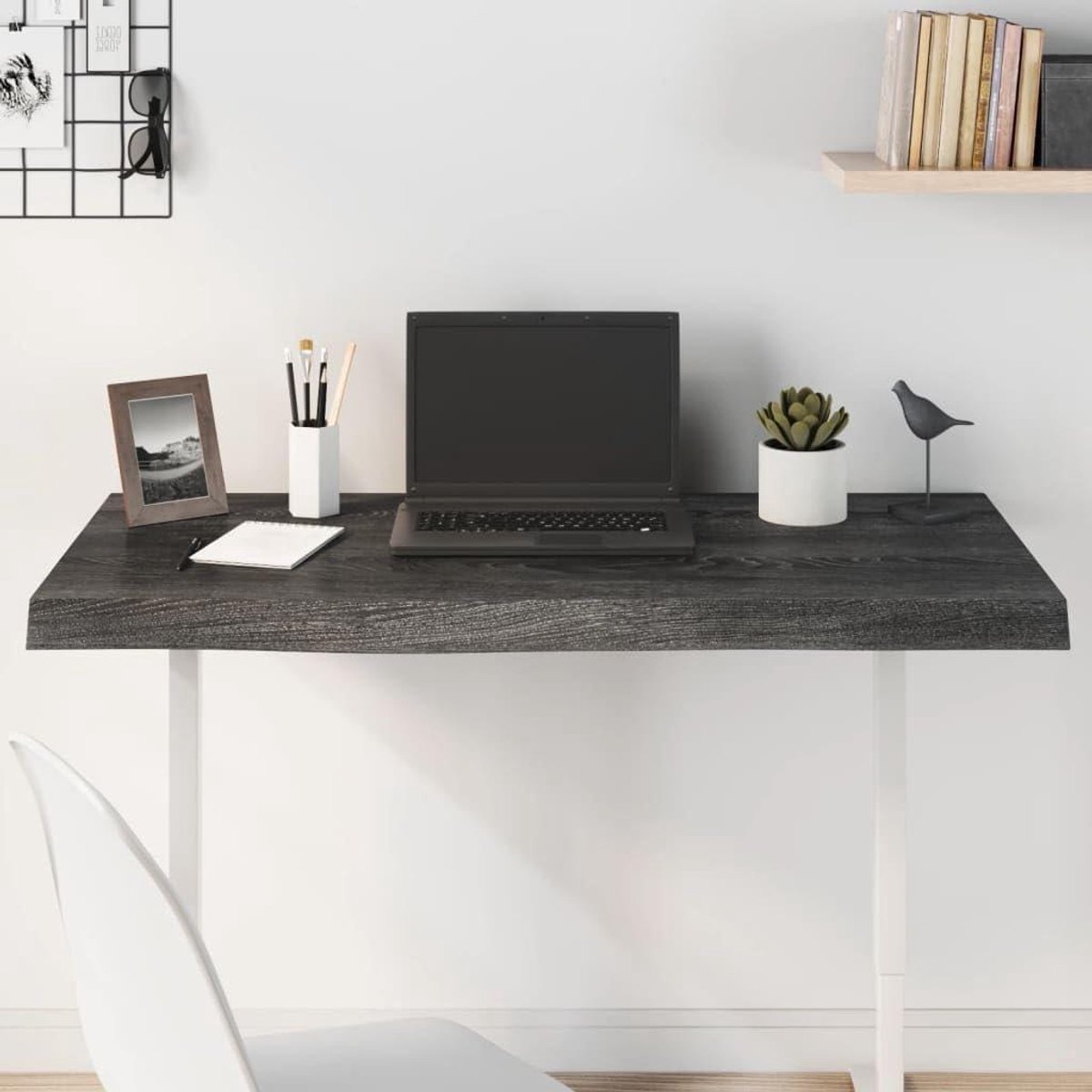 Tafelblad Eikenhout - Bureau blad - Tafel vernieuwen - Massief Hout - 100 x 60 cm - Donkergrijs