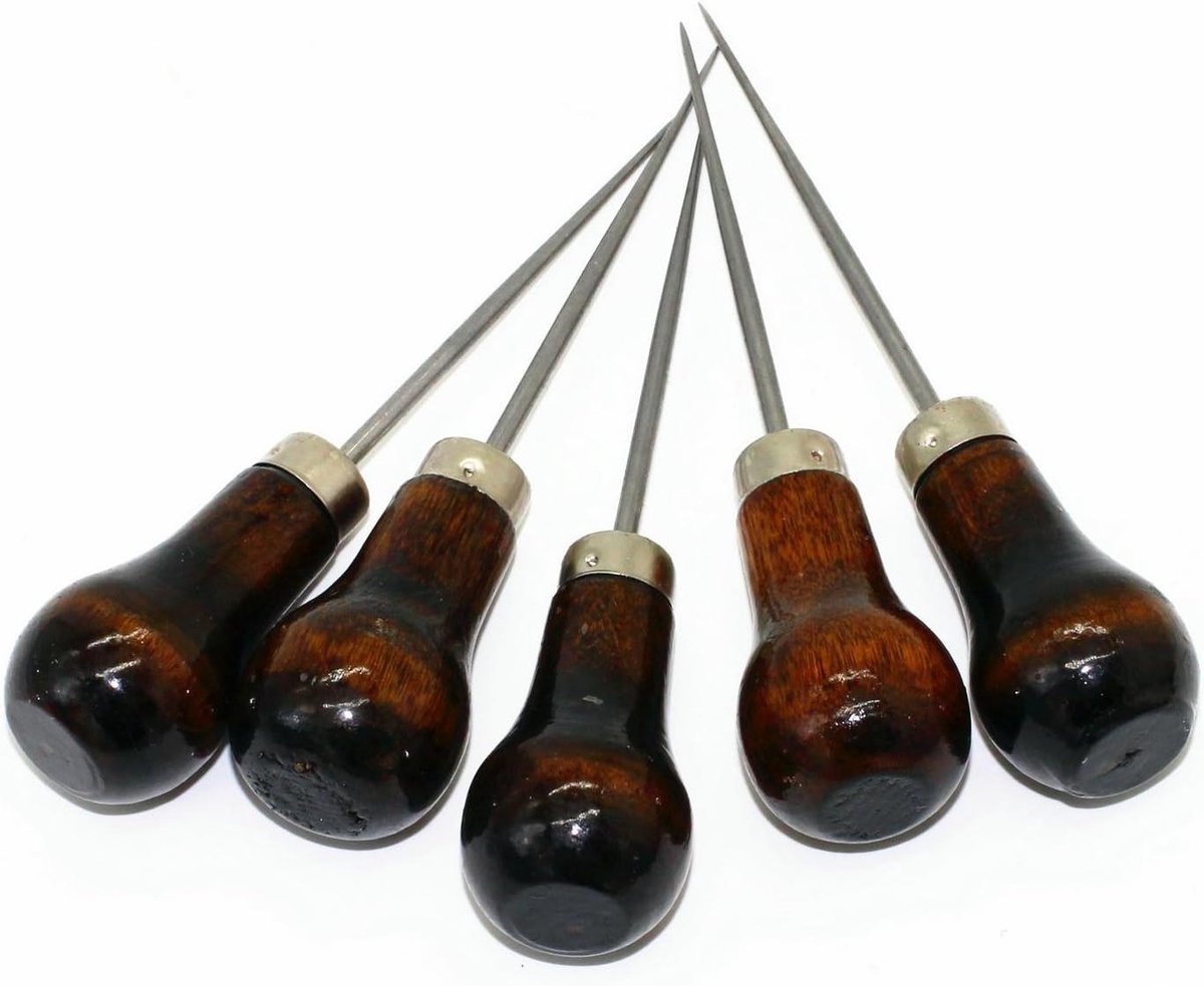 Leer Handwerk Set - Ponsen Tool - Doe-het-zelf Projecten - Houten Handvat - 5 Stuks - Brons