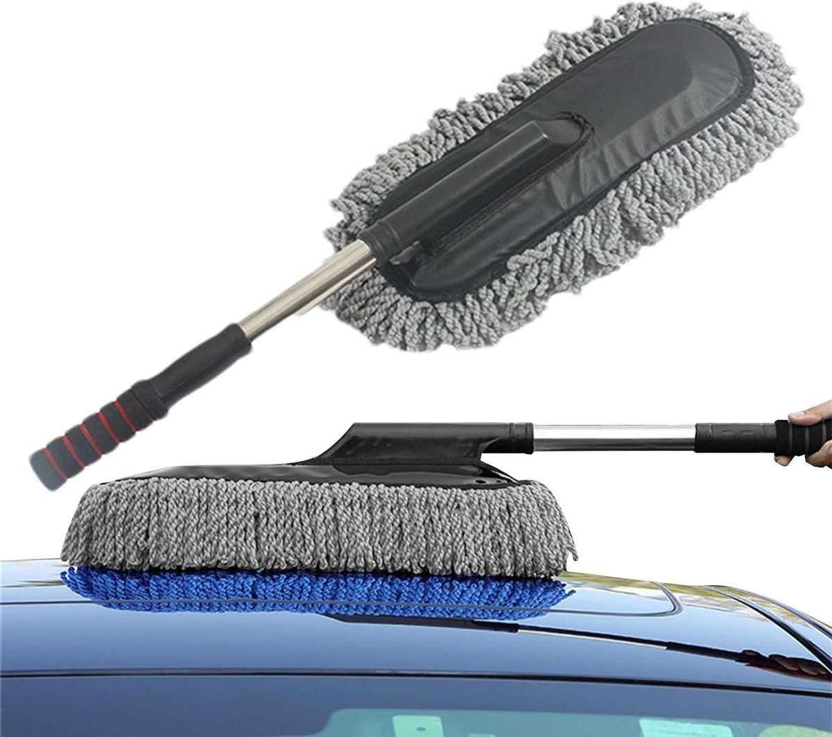 Auto Stoffer - Stofborstel - Auto Reinigen - Uittrekbare steel - 90 cm - Grijs