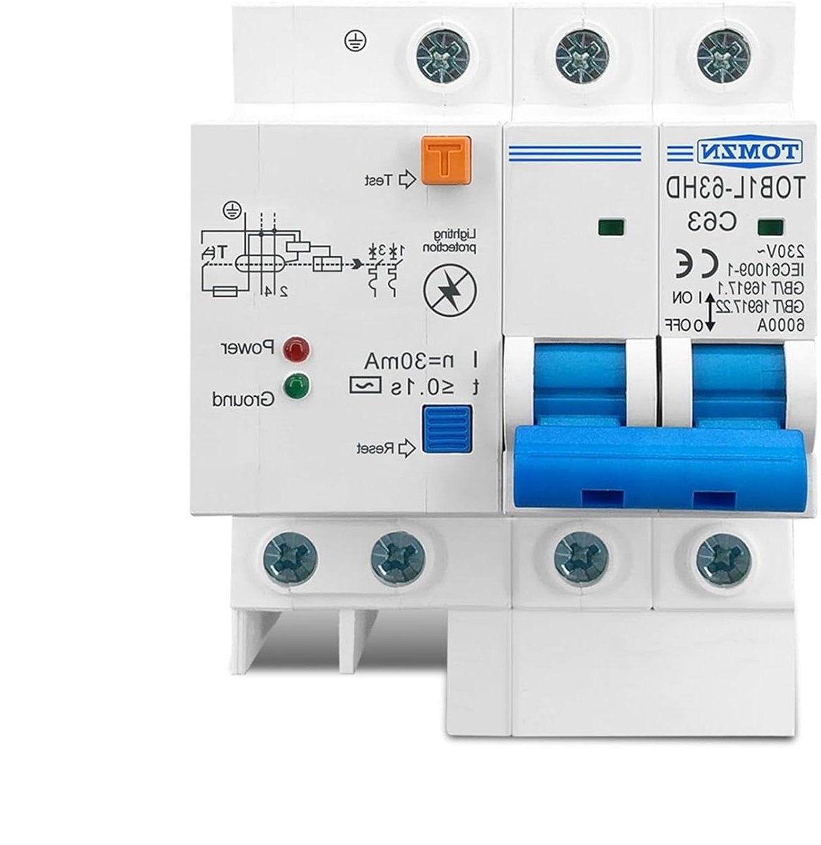 Aardlekschakelaars Set - Stroomonderbrekers Overspanning - Elektrische Veiligheid - Met Bliksembeveiliging - 5 Stuks - Grijs