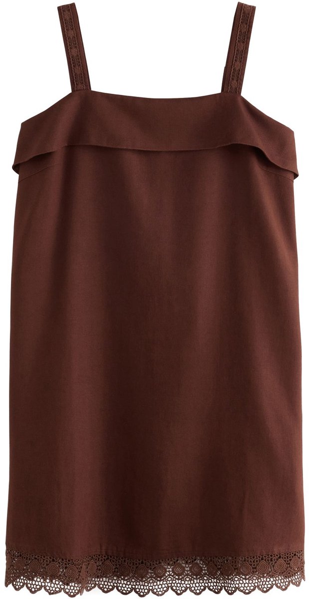 Next Dames - Minizomerjurk met omslagen en smalle bandjes - Bruin Chocolate Brown Lace Trim
