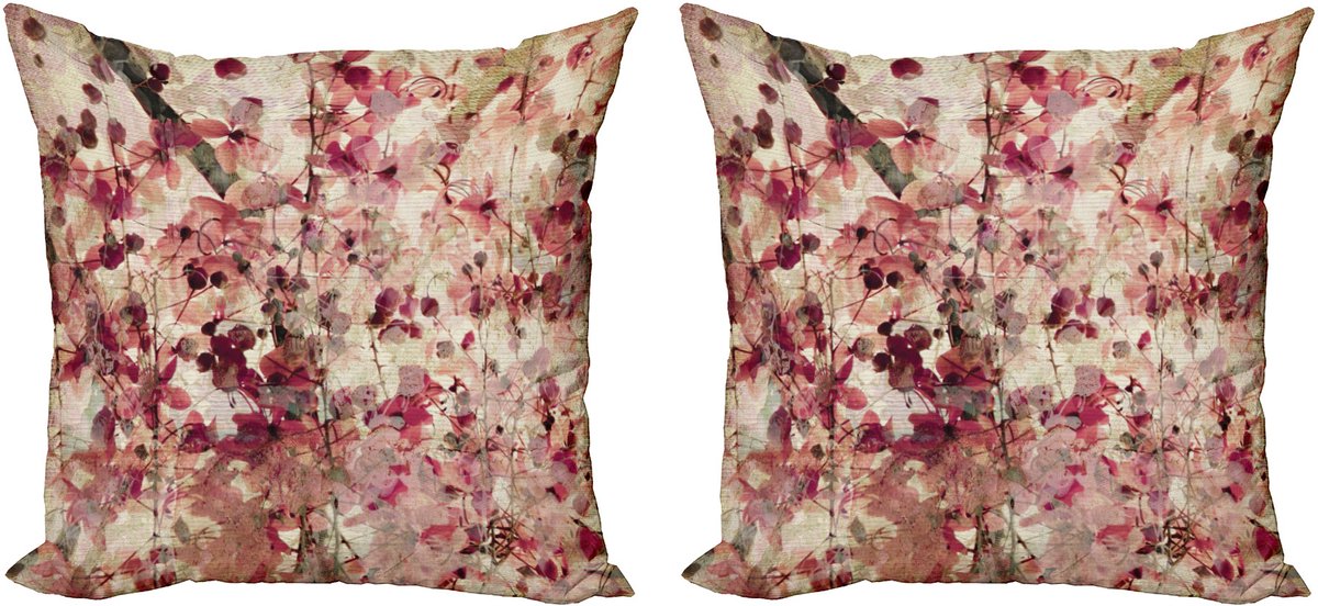 ABAKUHAUS Retro decoratieve kussenhoes, 2-pack, kersenbloesem, modern accent, dubbelzijdige digitale print, 50x50 cm, beige roze