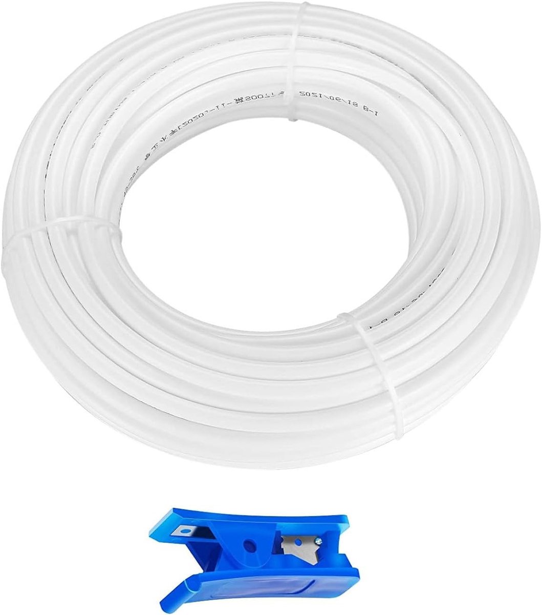 20m Witte Koelkast Slang voor Osmose Waterfilter en Aquariums - 1/4" (6.35mm) met Slang Cutter en Waterlevering