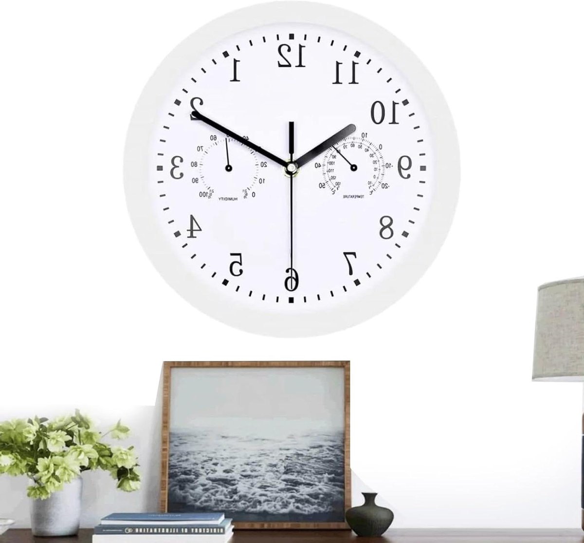 Buitenklok - Weerstation Klok - Terras Decoratie - Geïntegreerde Vochtmeter - Diameter 25.4 cm - Wit