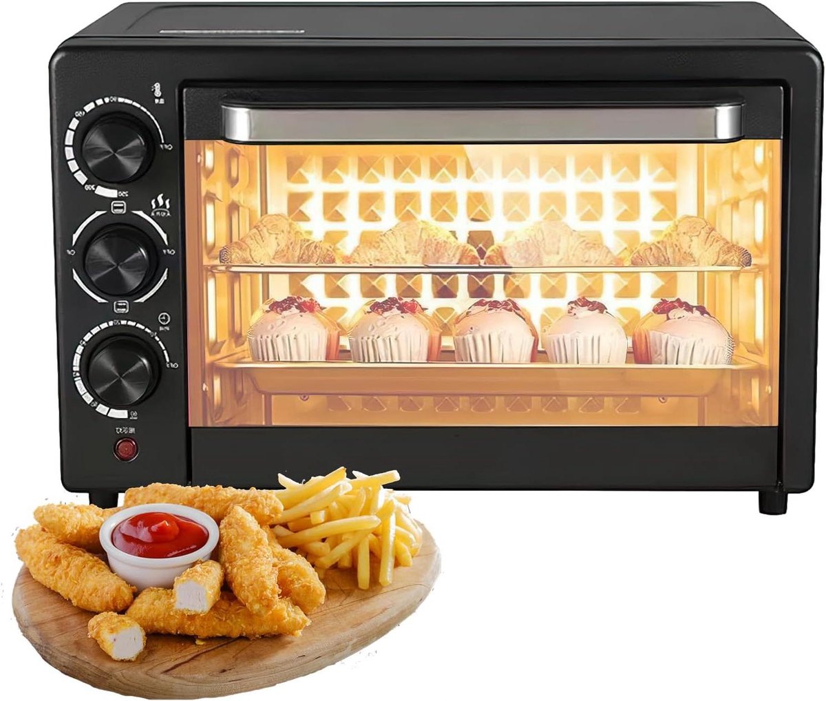Minioven met hetelucht - Compacte oven - Veelzijdig bakken - Geen voorverwarmen - 22 Liter - Zilver
