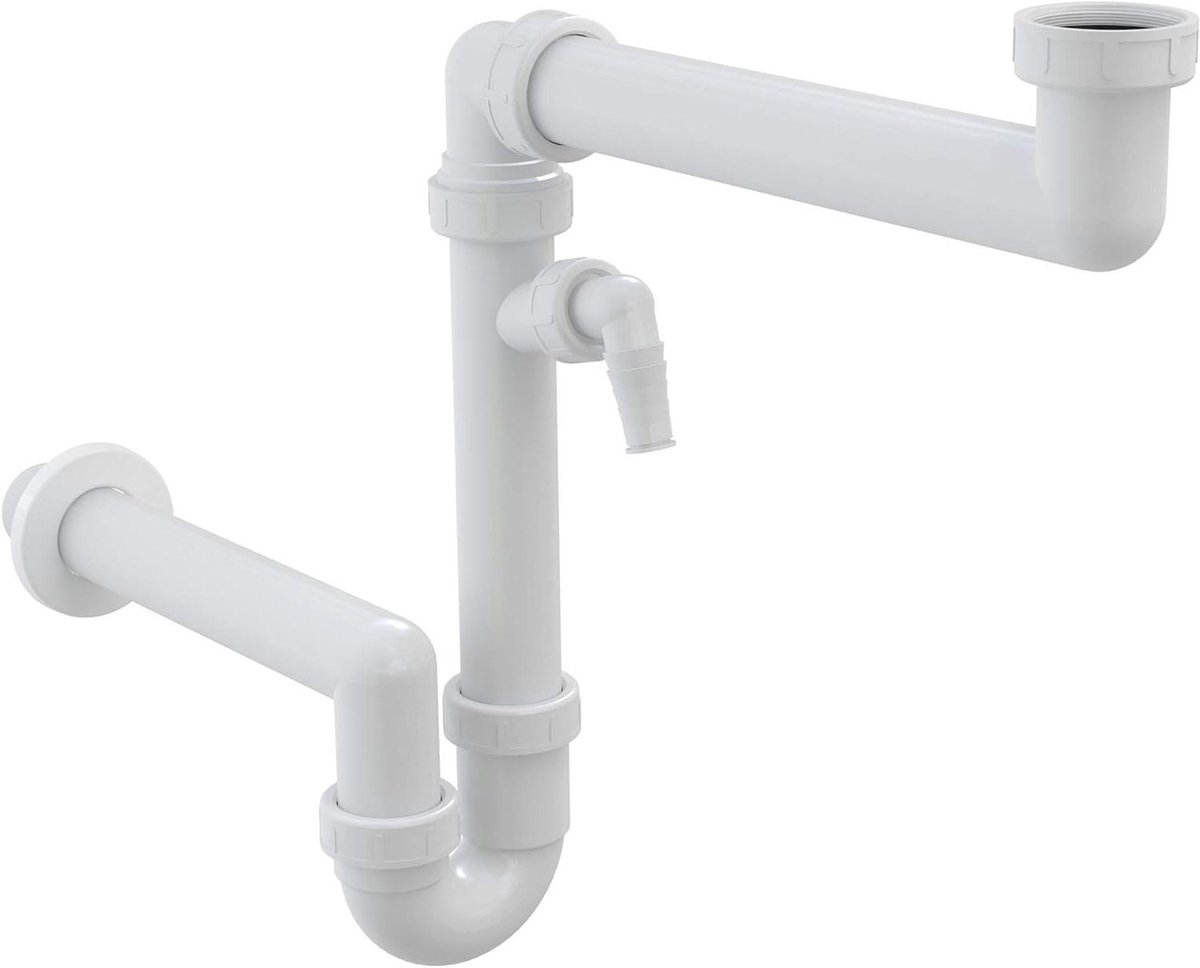 Ruimtebesparende Sifon - Afvoergarnituur Spoelbak - Vaatwasser Aansluiten - Met Apparaataansluiting - 15 Inch x Ø40mm - Wit