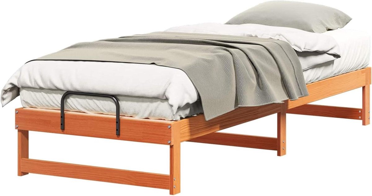 Bedframe Massief Hout - Houten Bedombouw - Slaapkamer Inrichten - Modern Rechthoekig Ontwerp - 90 x 210 cm - Wasbruin