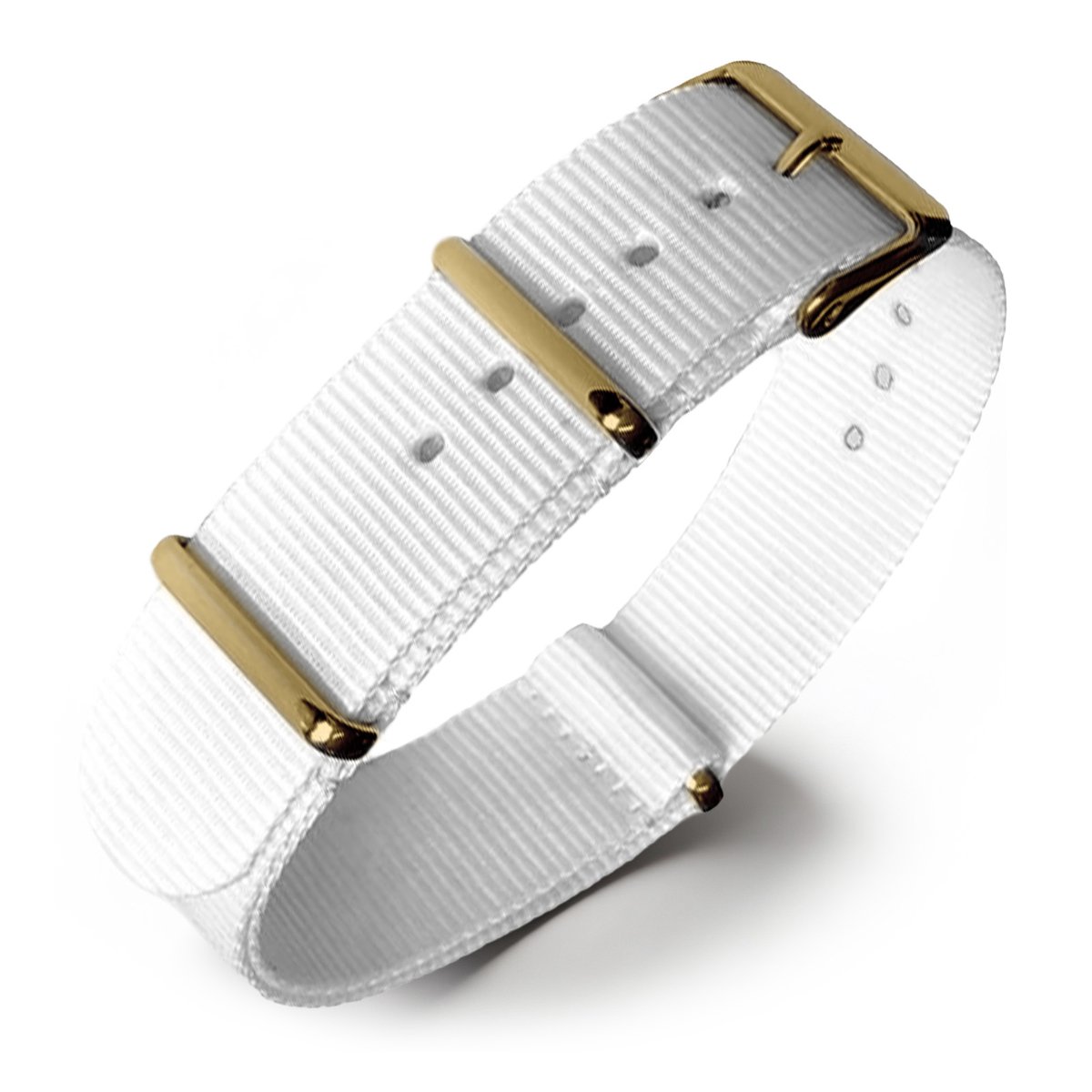 NATO Horlogeband G10 Military Nylon Strap - Wit -Goud Staal - 20mm