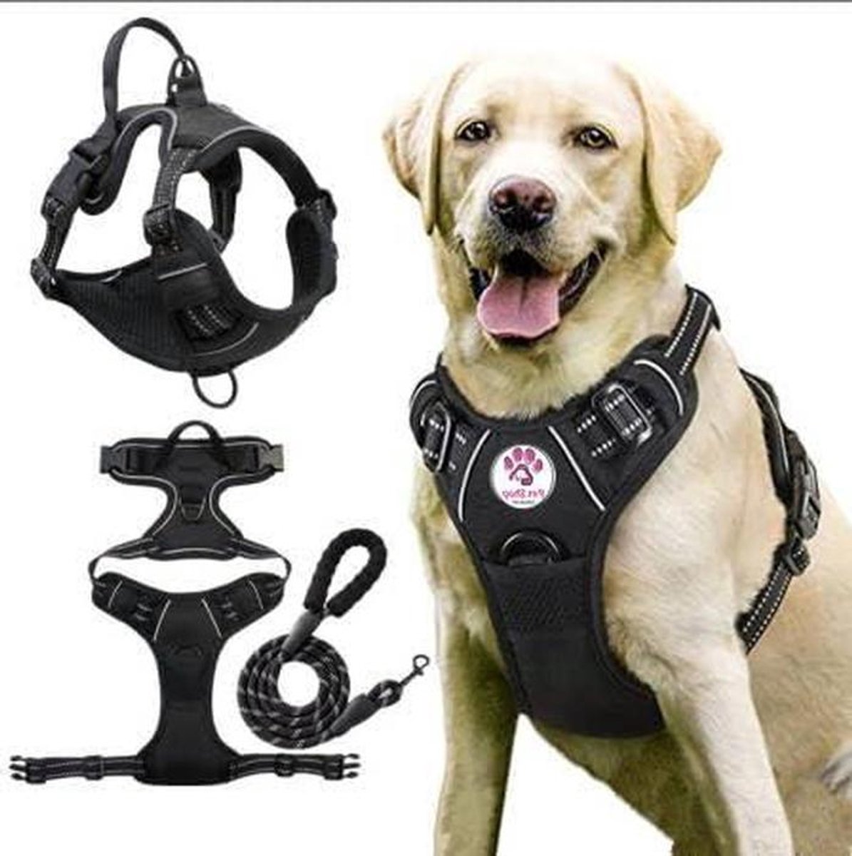 Honden Tuig - Veilig Harnas - Comfortabele Wandelingen - Zachte Vulling - Maat L - Zwart