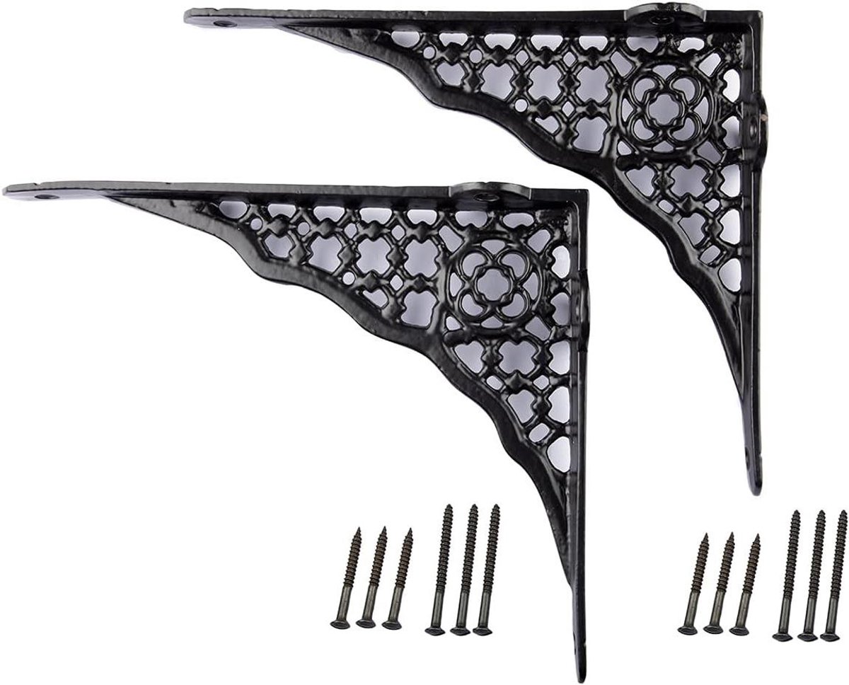 Plankbeugels Gietijzer - Decoratieve Steunen - Muur Decoratie - Honingraat Detail - 6 Inch - Antiek Zwart
