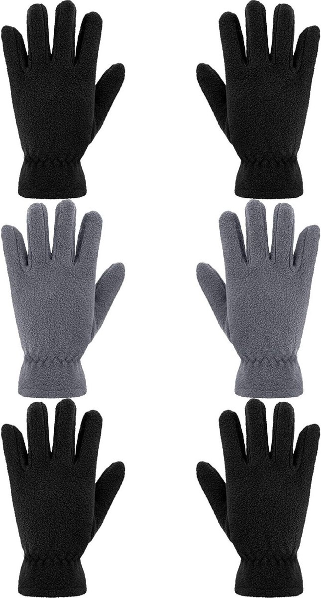 Kinderen fleece handschoenen 8-12 jaar - zwart/grijs - warm en zacht - perfect voor buitenactiviteiten - ShopVlot