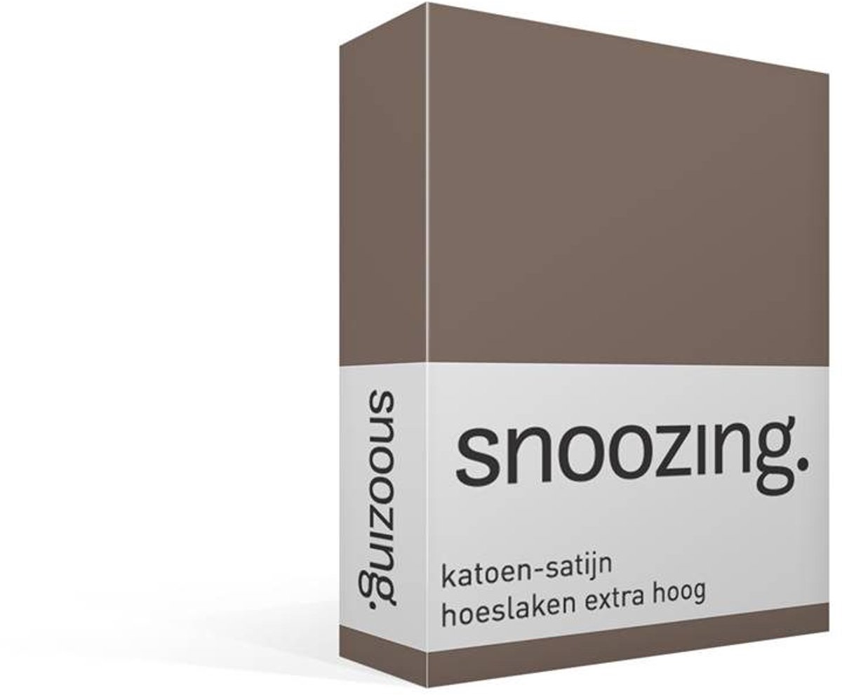 Snoozing Katoen-satijn - Hoeslaken - Eenpersoons - Extra Hoog - 80x220 cm - Bruin