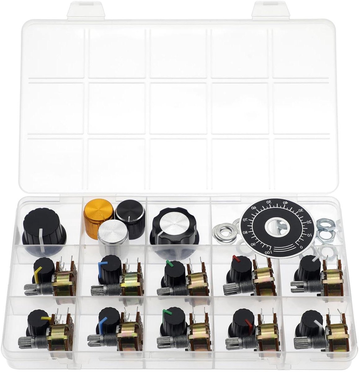 Horizontale Potentiometer - Variabele Weerstand - Elektronica Reparatie - Dubbele Versnelling 6 Pins - 1K Ohm - Aluminium