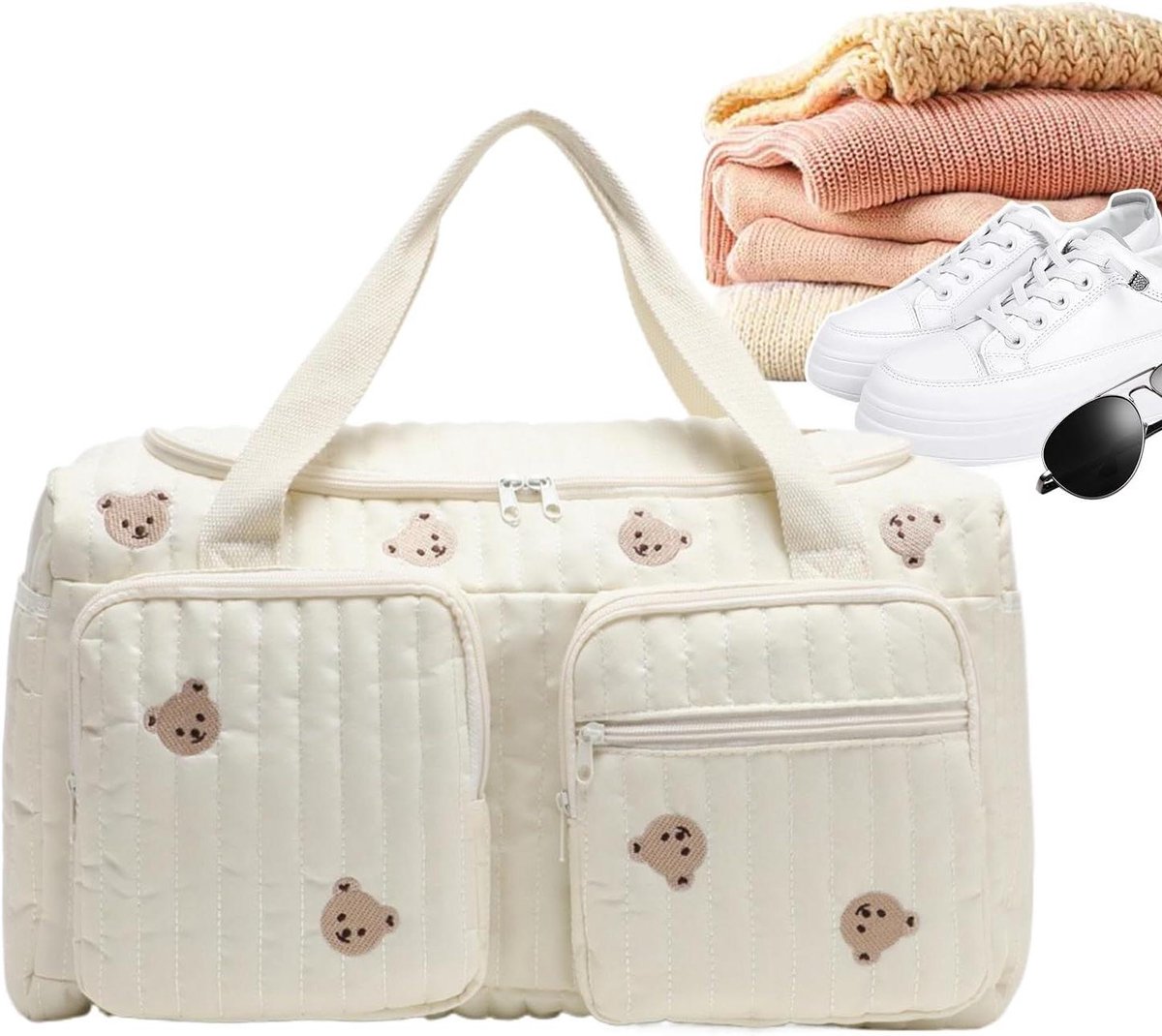 Luiertas Cartoon Beer - Draagbare Baby Tas - Organiseren Onderweg - Veelzijdig Gebruik - 48 x 22 x 26 cm