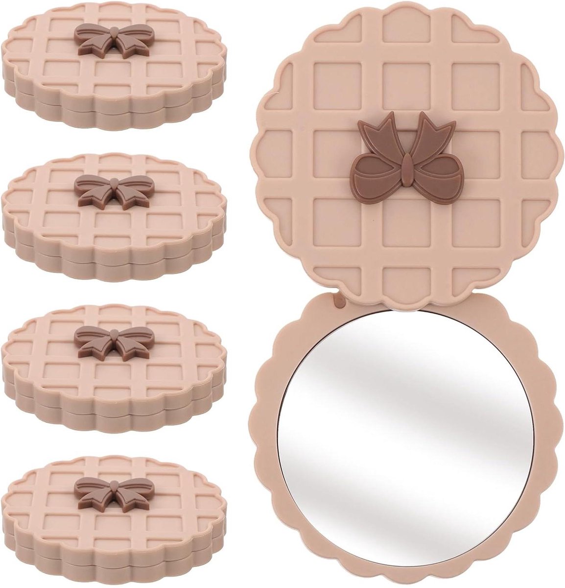 Compacte spiegeltjes - Handtas spiegel - Make-up bijwerken - Trendy wafelpatroon - 76 cm - Beige