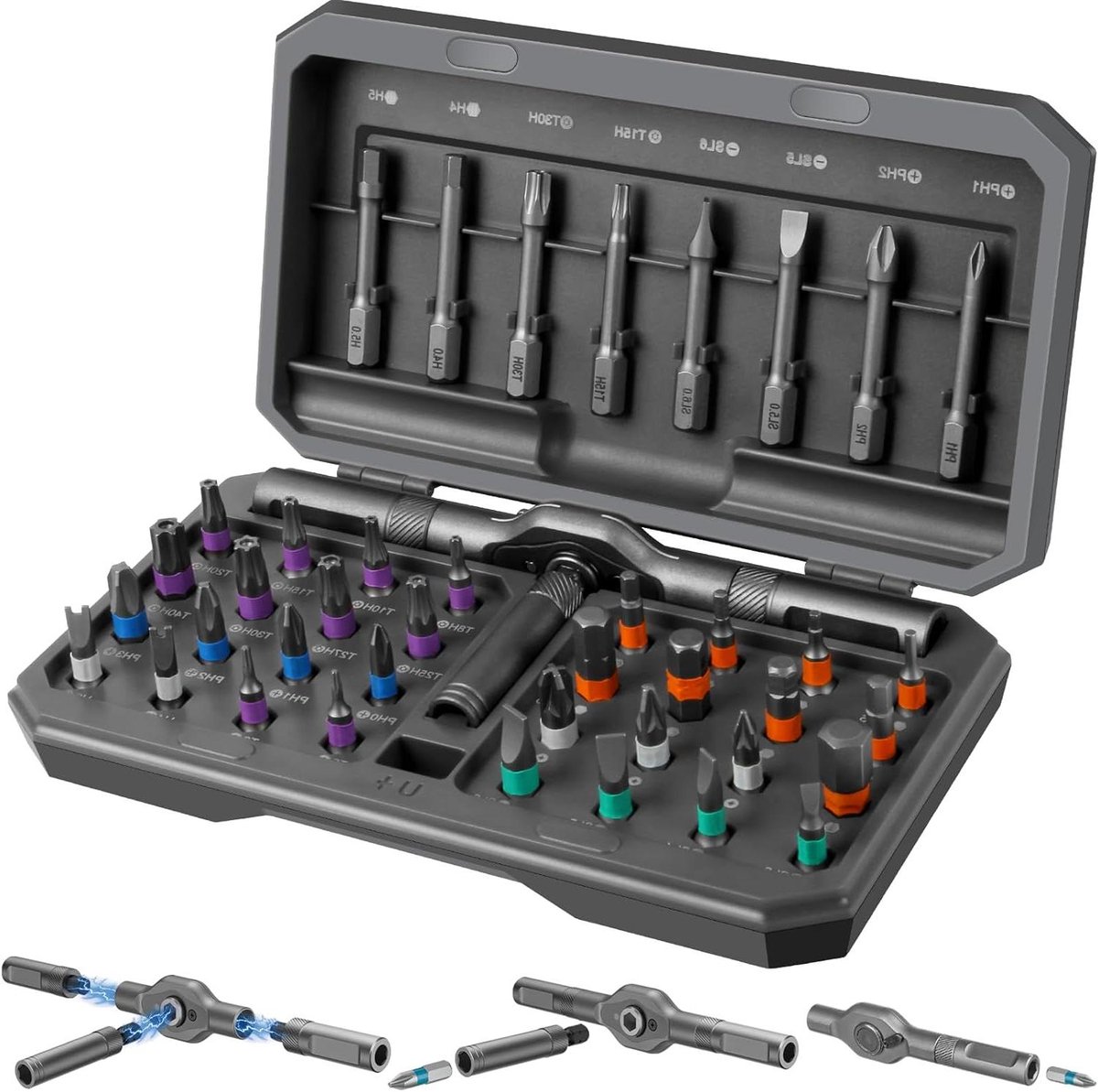Multifunctionele Schroevendraaier - Bitset Ratel - Klus Klussen - 42 Delige Set - 15 x 10 x 4 cm - Zwart