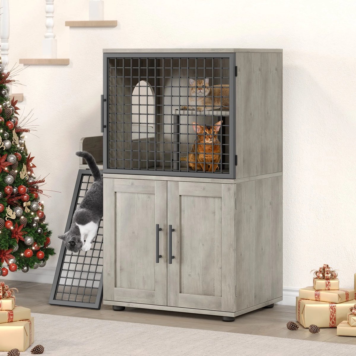 LeeuwenChoice® Kattenbakkast Met Trap - Vitrinekast & Kattenmeubel 2 in 1