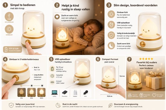 Lachende Nachtlampje - Dimbaar met LED - Lange werktijd - Kindvriendelijk ontwerp - Dimbaar, USB-oplaadbaar - LED - Timer - Schattig ontwerp van Merkloos — afbeelding 2