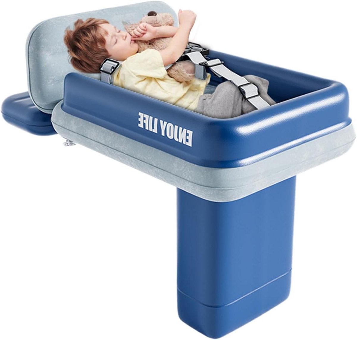 Babyvliegtuigbed - Kindermatras Opblaasbaar - Reizen Met Kinderen - Ingebouwde Veiligheidsbumper - 74.5 x 52 cm - Blauw