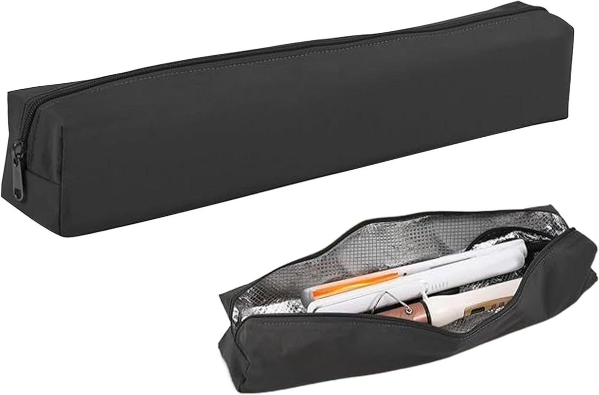 Krultang Reisetas - Opbergtas Haarstyling - Veilig Opbergen - Hittebestendige Voering - 3x9x45cm - Zwart