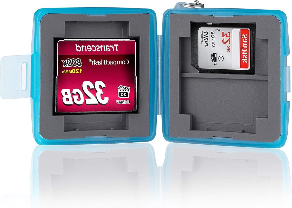 Geheugenkaarten Houder - Opslag Box - Digitale Media - Stof en Waterdicht - 6 Kaarten Capaciteit - Blauw