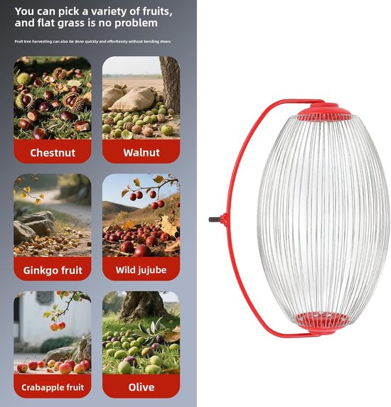 Notenverzamelaar Roller - Eikelplukker Walnoten - Tuin Opruimen - Rugbesparend Ontwerp - 38 x 20 cm - Zilver — afbeelding 5