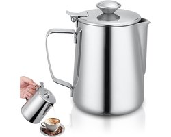 Melkopschuimkan RVS - Koffiebeker Opschuimer - Latte Art Maken - Druipvrije Tuit - 1000 ML - Zilver