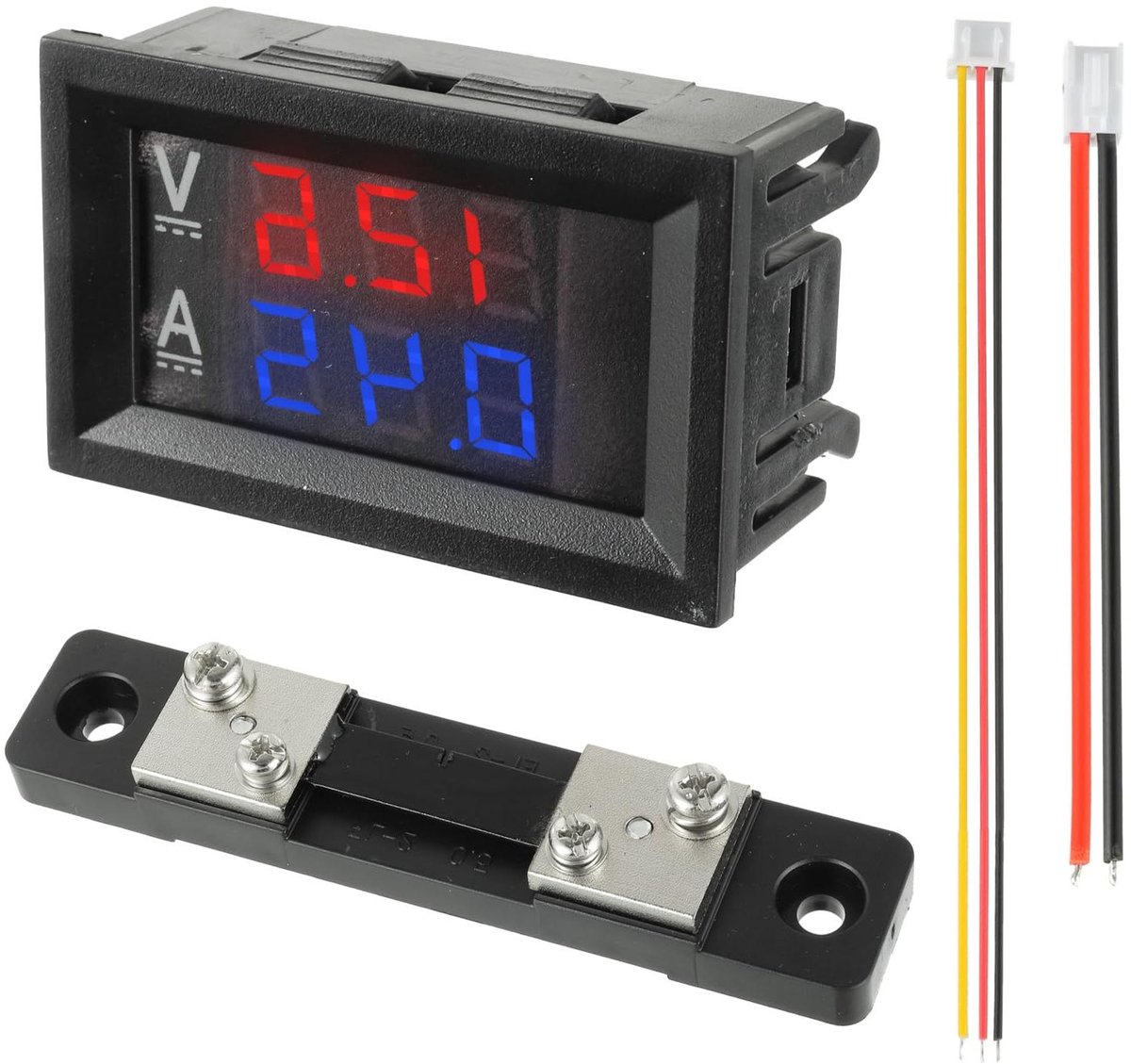 Digitale Ampèremeter Voltmeter - Stroommeter Spanningsmeter - Accu Bewaking - Dubbele Kleuren Display - 50A DC - Rood Blauw