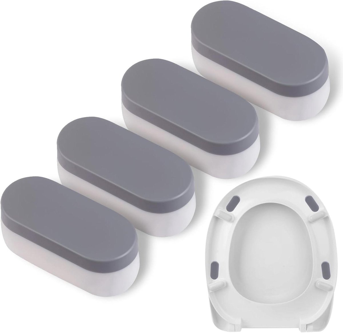 Toiletstoelbumpers - WC stoel afstandhouders - Bidet installatie - Universele pasvorm - 4 stuks - Grijs en Wit
