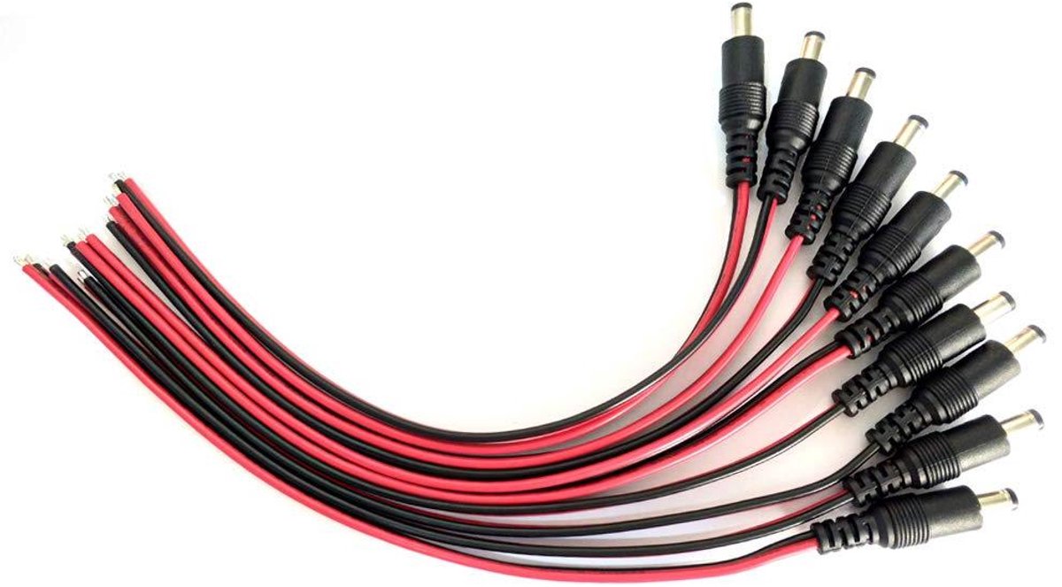DC Power Kabel - Stekker Adapter - Camera Beveiliging - Koperen Kern - 10 Stuks - Zwart