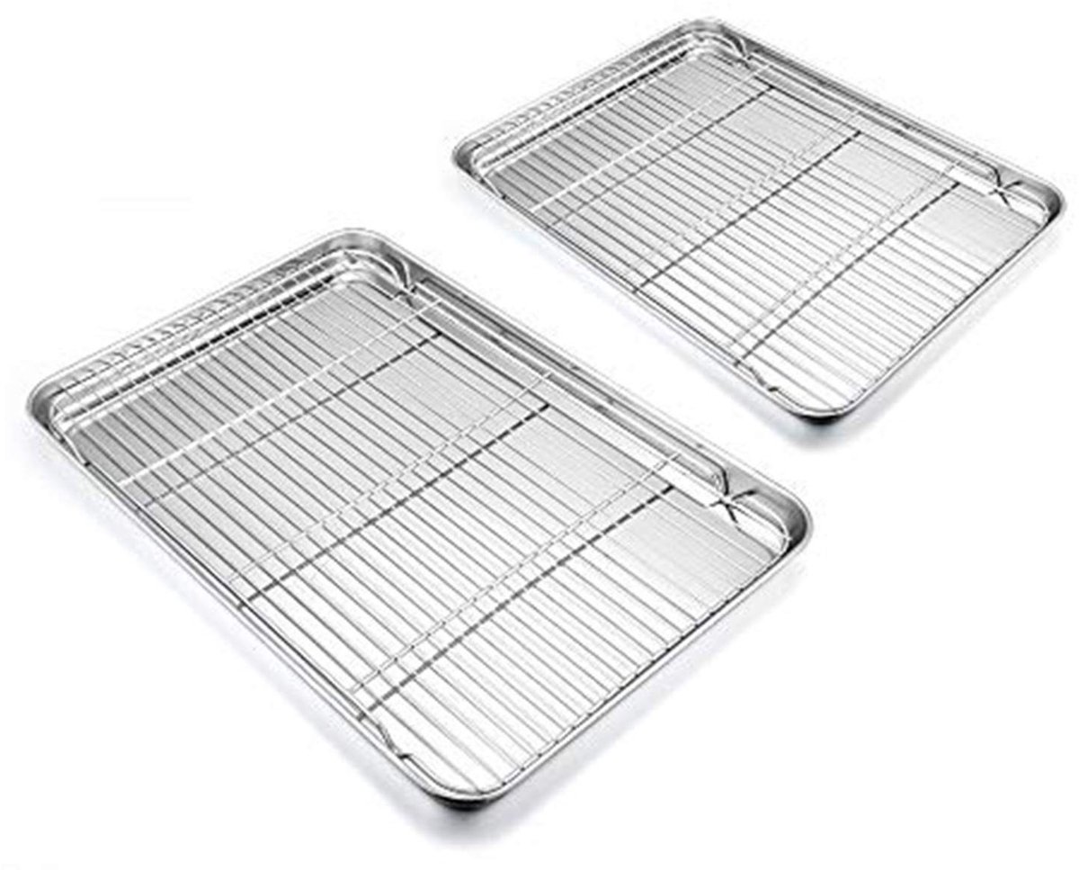 Allecto - Bakplaat met Taartrooster - Gezond Bakken - Roestvrij Staal - Vaatwasmachinebestendig - Koken en Koelen - Set van 4