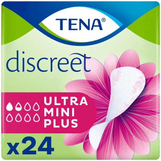 Tena Discreet Ultra Mini Plus inlegkruisjes x24 met 3x Odour Protection.
