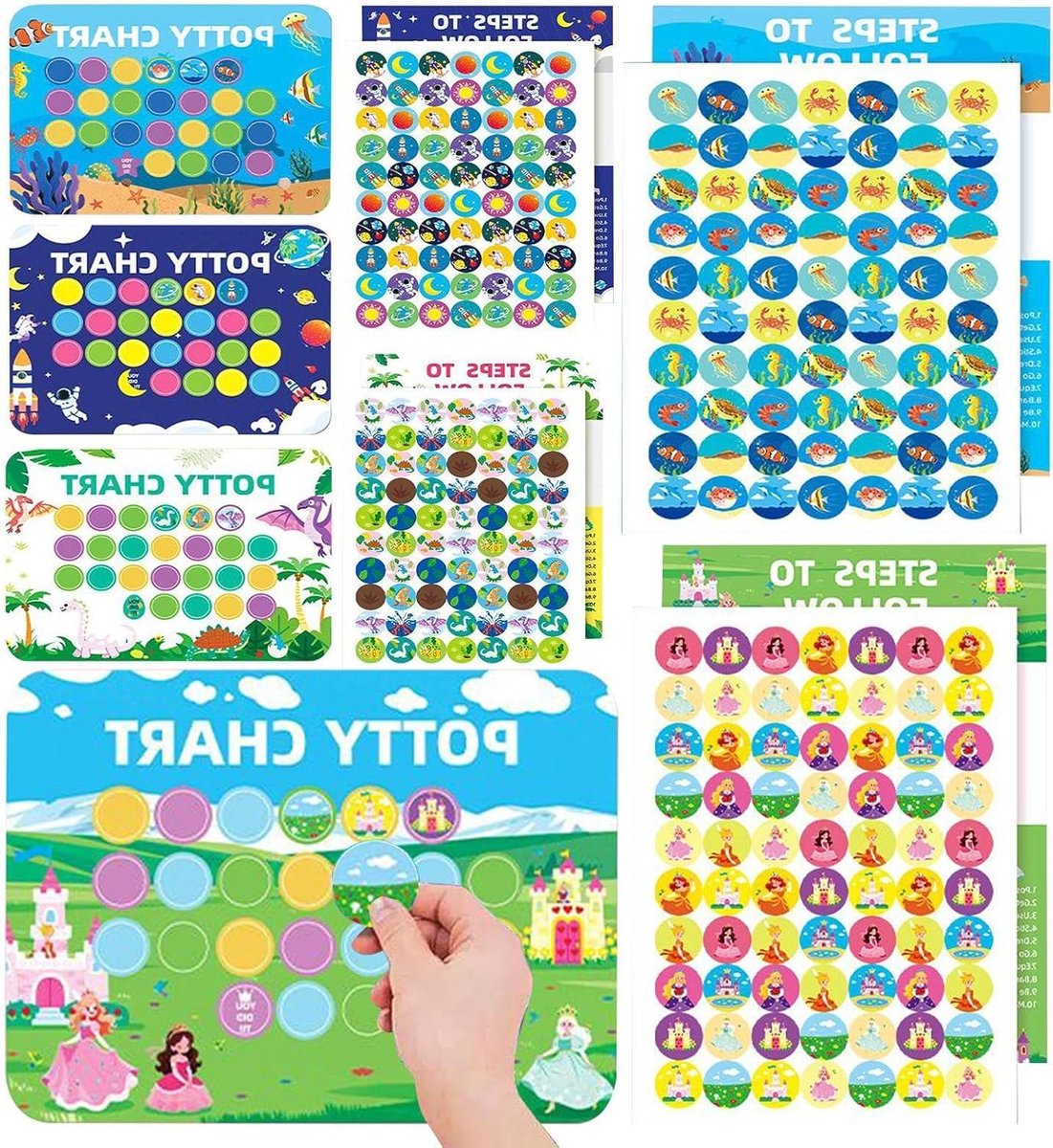 Zindelijkheidstraining Grafiek - Beloningskaart Peuter - Goede Gewoonten Aanleren - Herbruikbare Stickers - 4 Delig - Kleurrijk